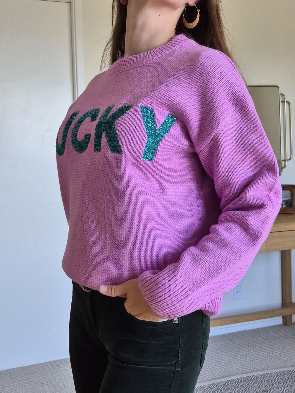English Factory Statement Pink 'LUCKY' Knit Sweater - Picture 3 of 11